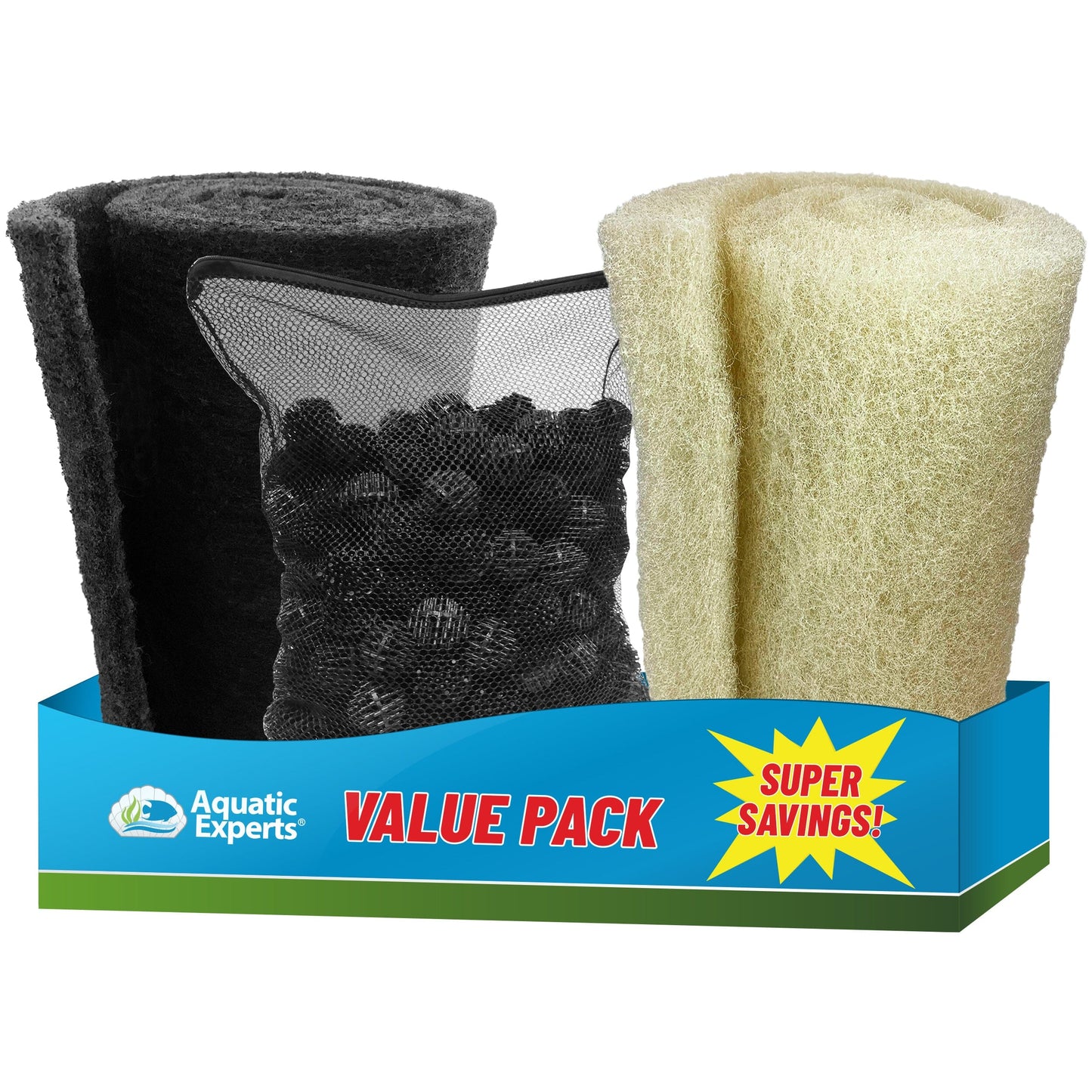 Pond Bundle -Carbon Filter 18"x 36" + BioBall 300 count with Mesh Bag + Cream Pond 18"x36" Bundle