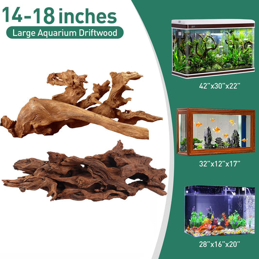 Natural Extral Large Driftwood for Aquarium Decor, 2-Piece 14''-18'' Driftwood for Decorations on Fish Tank, Reptiles Bearded Dragon Accessories or Air Plants