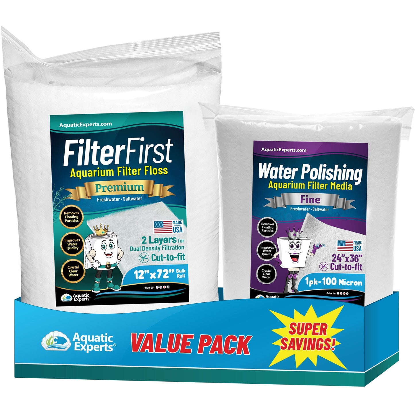 Aquarium Filter Floss for Fish Tank Filters - FilterFirst Pad - Media Roll for Crystal Clear Water