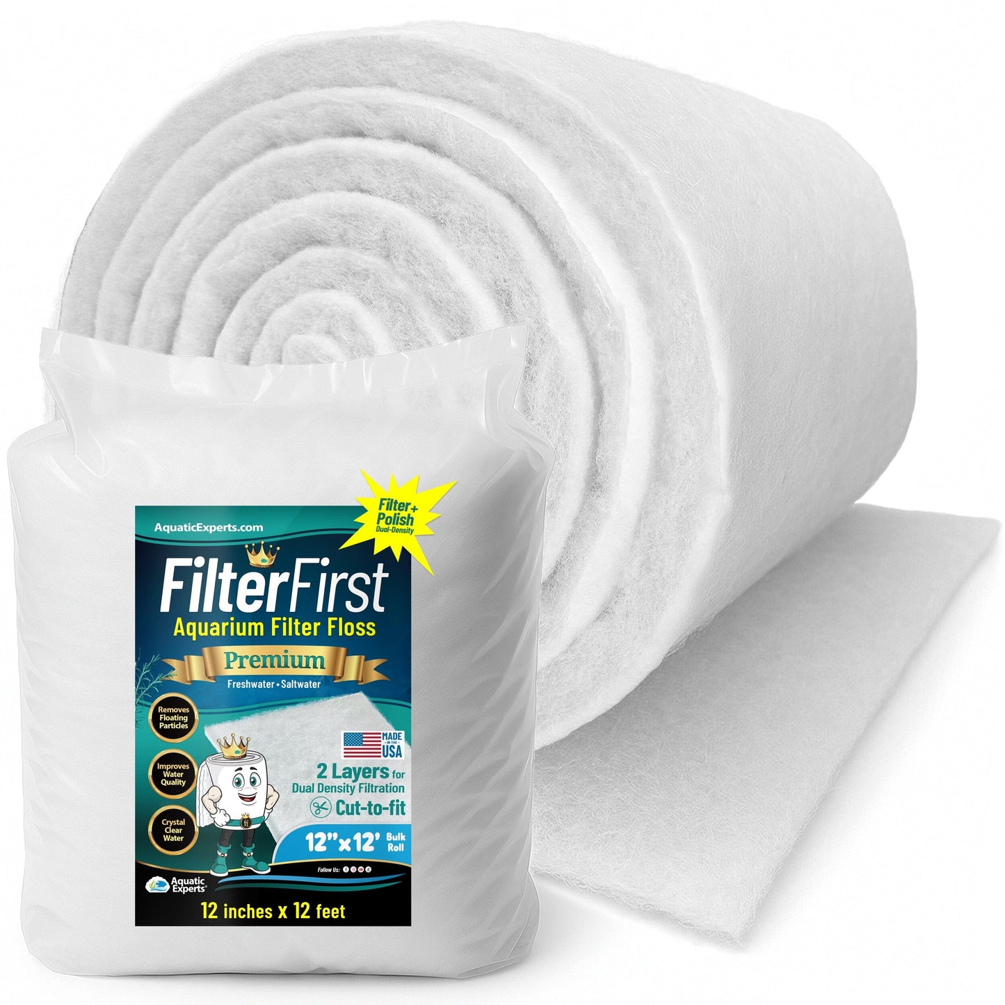Aquarium Filter Floss for Fish Tank Filters - FilterFirst Pad - Media Roll for Crystal Clear Water