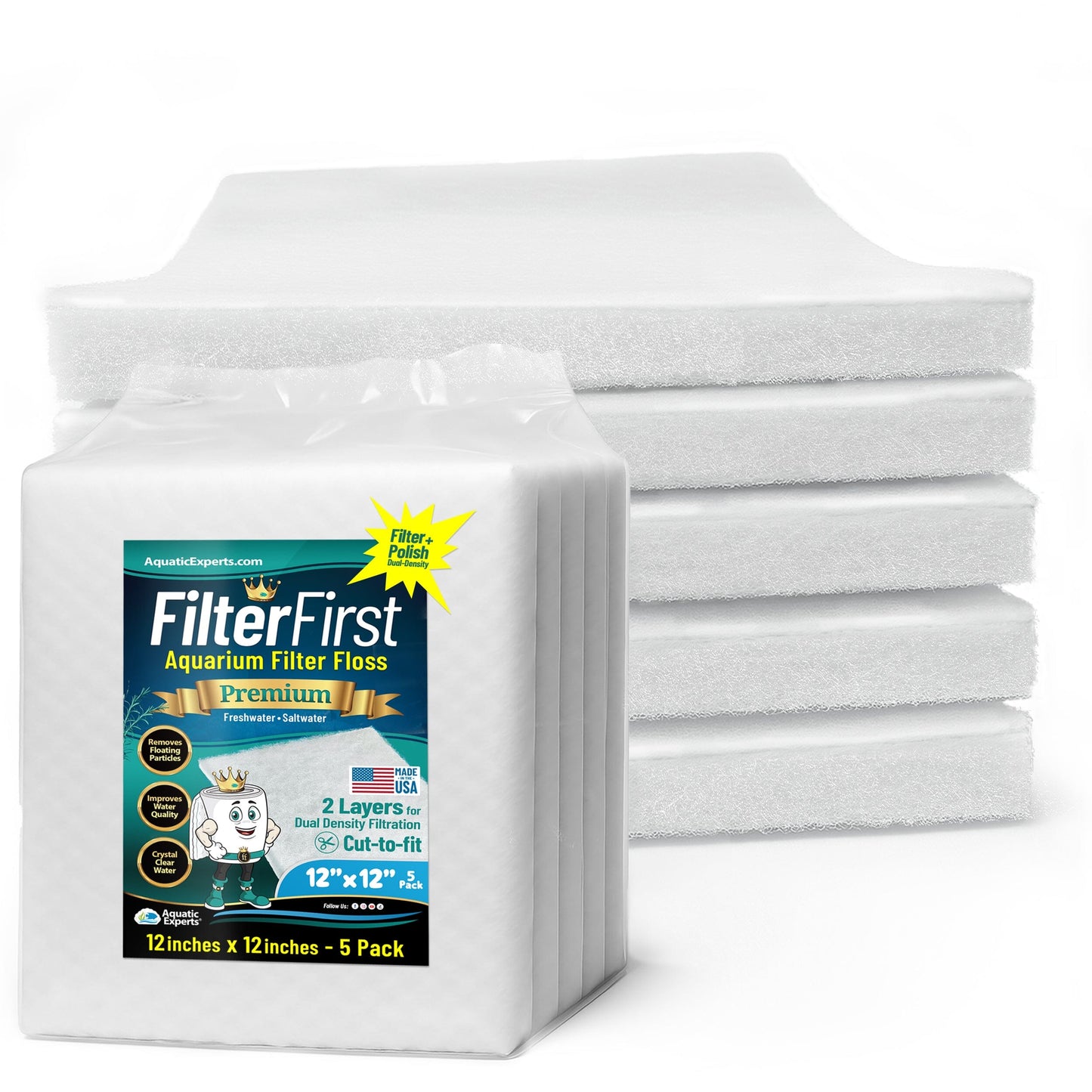 Aquarium Filter Floss for Fish Tank Filters - FilterFirst Pad - Media Roll for Crystal Clear Water