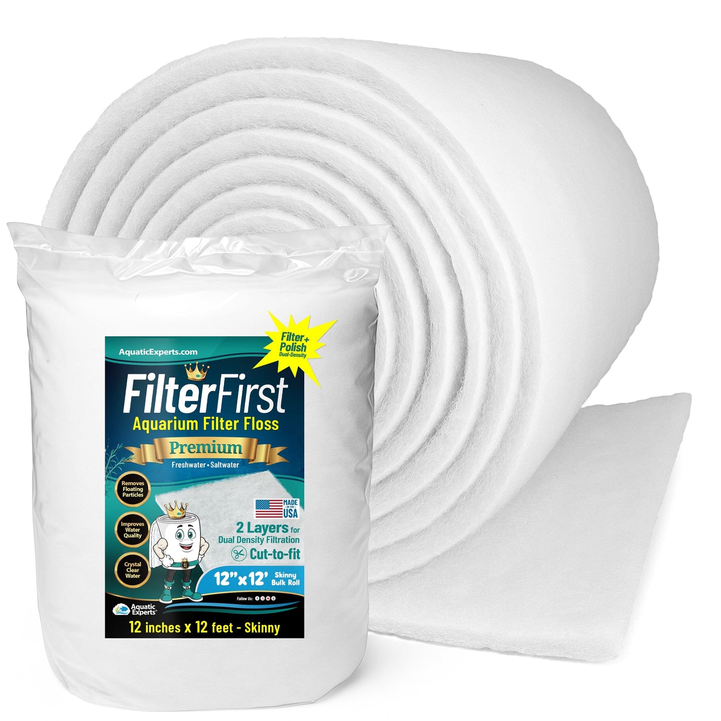 Aquarium Filter Floss for Fish Tank Filters - FilterFirst Pad - Media Roll for Crystal Clear Water