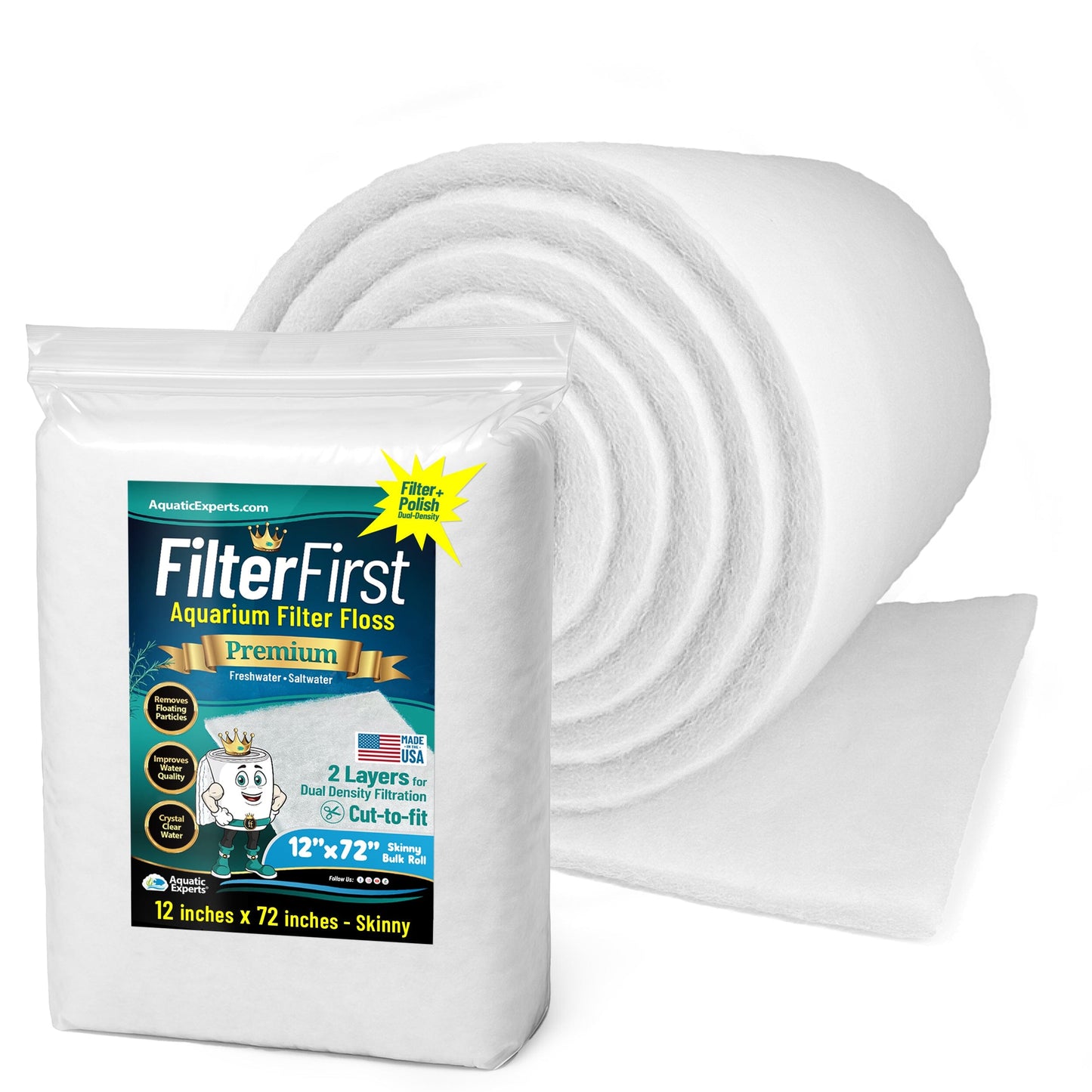 Aquarium Filter Floss for Fish Tank Filters - FilterFirst Pad - Media Roll for Crystal Clear Water