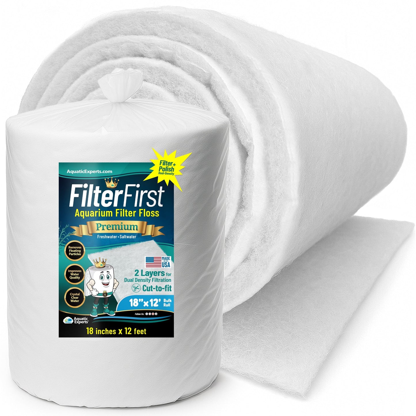 Aquarium Filter Floss for Fish Tank Filters - FilterFirst Pad - Media Roll for Crystal Clear Water