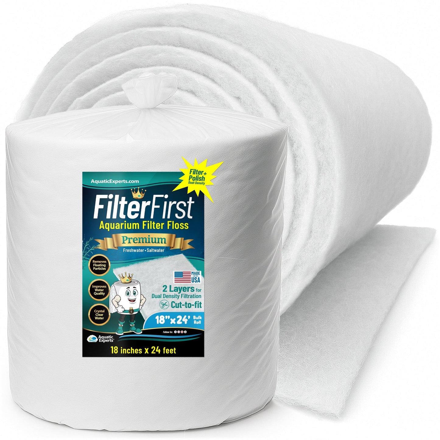 Aquarium Filter Floss for Fish Tank Filters - FilterFirst Pad - Media Roll for Crystal Clear Water