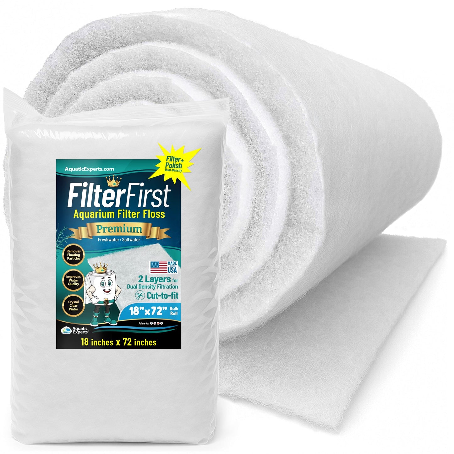 Aquarium Filter Floss for Fish Tank Filters - FilterFirst Pad - Media Roll for Crystal Clear Water