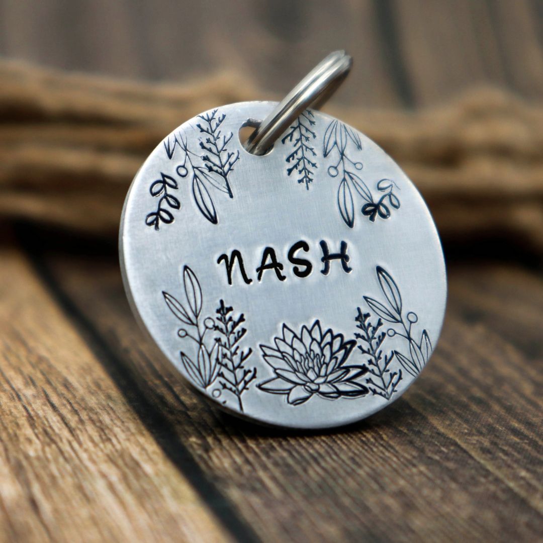 Flower Nash Handstamped - Pet ID Tag