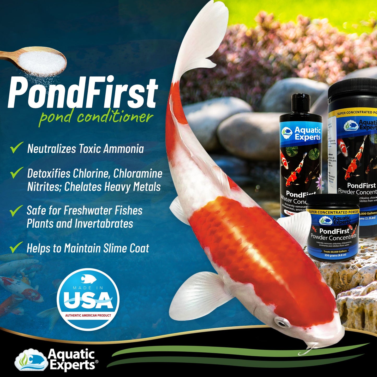 PondFirst - Concentrated Instant Dechlorinator for Fish Ponds, Makes Water Safe for Koi and Goldfish, Made in The USA