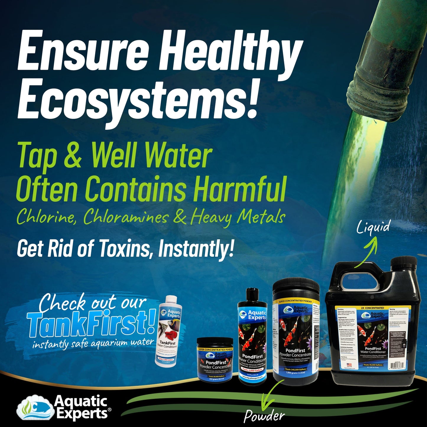 PondFirst - Concentrated Instant Dechlorinator for Fish Ponds, Makes Water Safe for Koi and Goldfish, Made in The USA