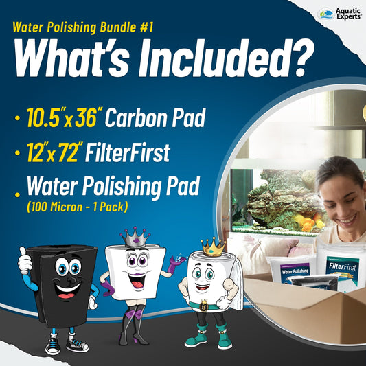 Aquarium Bundle - Carbon Filter 10.5"x36" + FilterFirst 12"x72"+ Polishing Pad 100 Micron Bundle