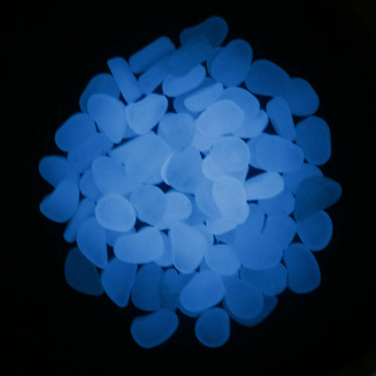 Glow in the Dark Fluorescent Pebbles - 250g Light-Blue Photoluminescent Stones for Aquariums, Fish Tanks, and Garden Decor