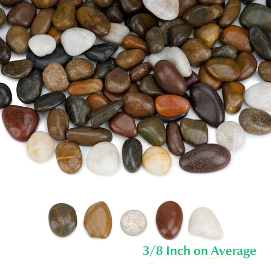 Natural Polished Pebbles - 3/8" Decorative Mixed Color Stones for Aquariums, Potted Plants, Landscaping & Home Decor (10-Lb Bag)
