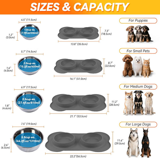 Premium Stainless Steel Dog & Cat Bowls with Non-Slip Silicone Mat - Large, Blue, Perfect for Food & Water