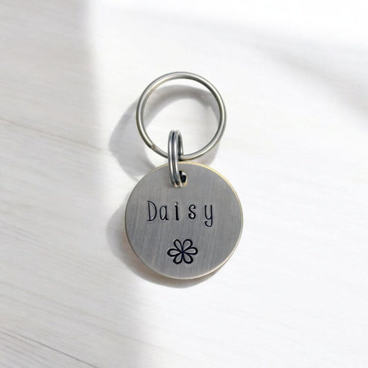 Daisy Flower Design Handstamped - Pet ID Tag