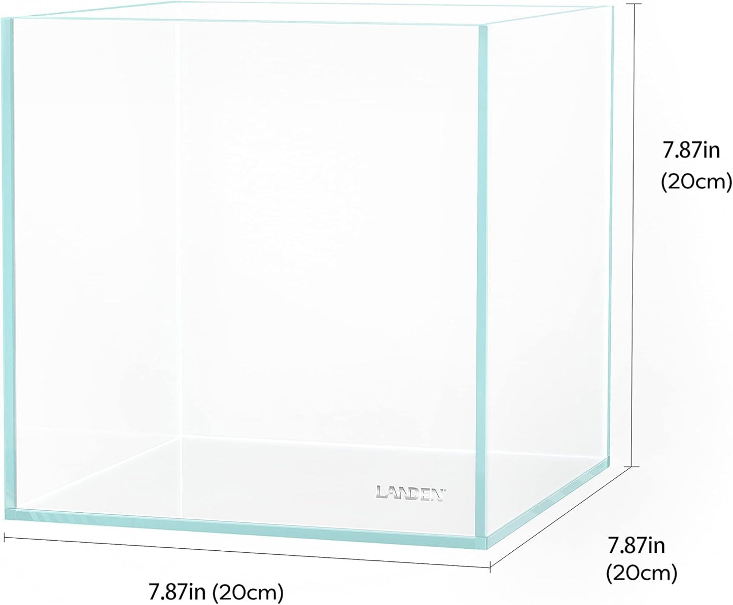 20 Gallon Rimless Low Iron Clear Aquarium Tank - Perfect Small Betta Fish Home, 7.8" Cube Design with Nano Foam Leveling Mat