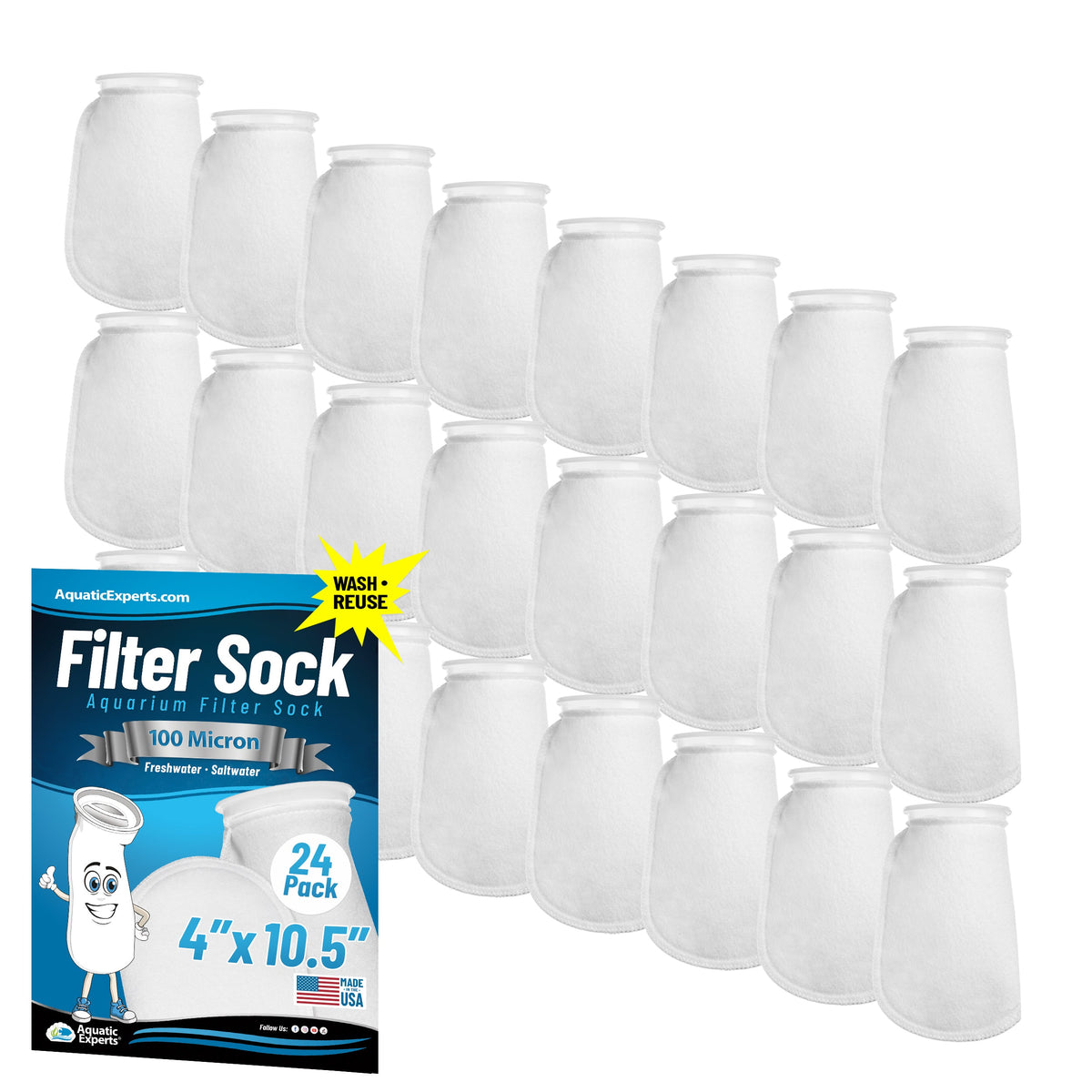 Aquatic Experts Aquatic Experts 4" Ring Aquarium Filter Sock 100 Micron for Saltwater & Reef Aquariums