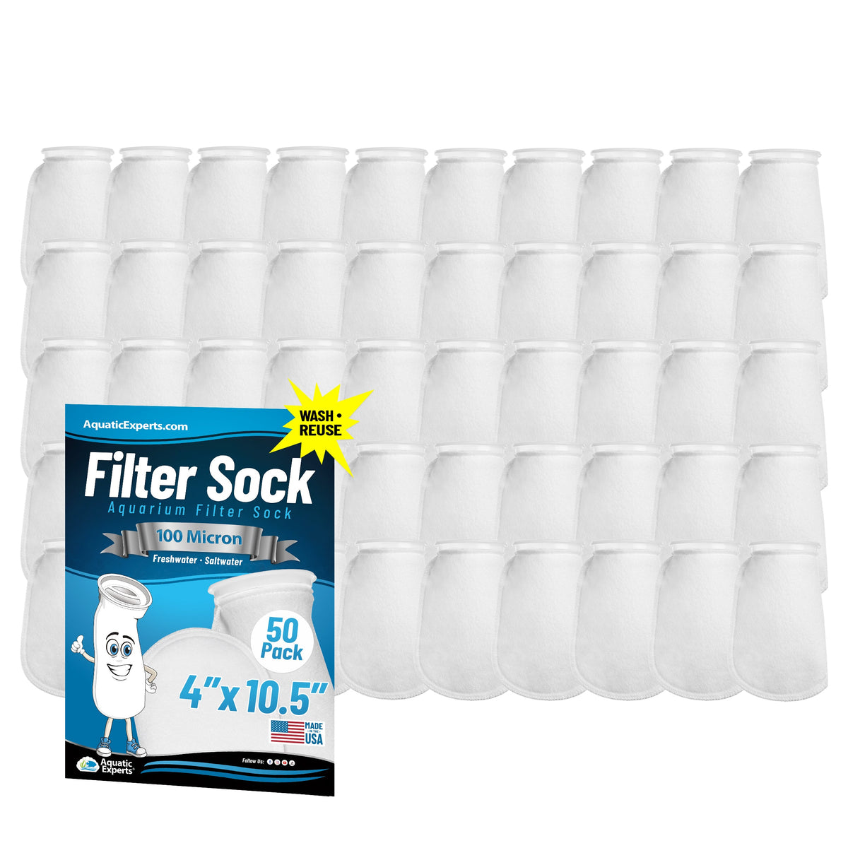 Aquatic Experts Aquatic Experts 4" Ring Aquarium Filter Sock 100 Micron for Saltwater & Reef Aquariums