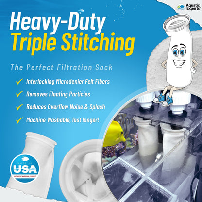 Aquatic Experts 4" Ring Aquarium Filter Sock 200 Micron for Saltwater & Reef Aquariums
