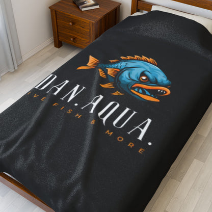 Velveteen Plush Blanket — Dan.Aqua Angry Fish Logo Plush Blanket (Live Fish & More)