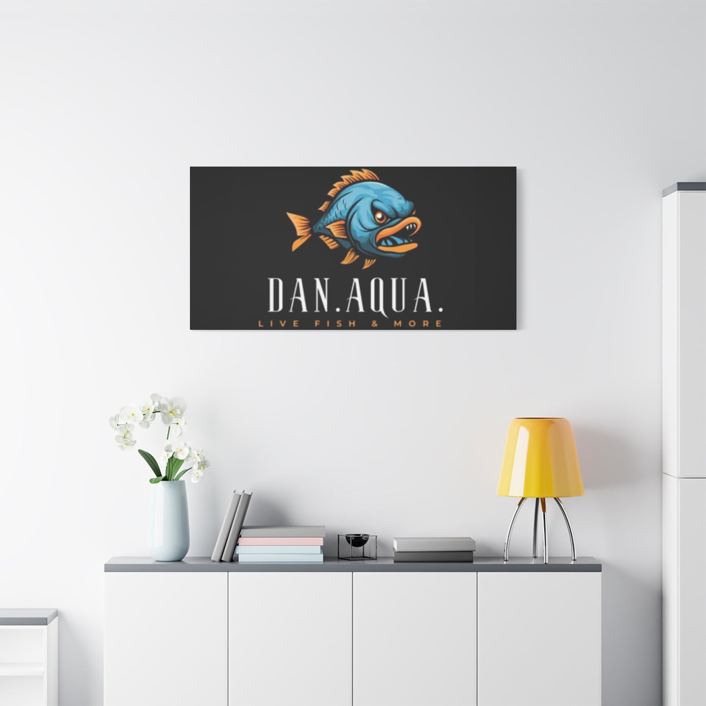 Dan.Aqua Fish Logo Canvas Print — Matte Stretched Wall Art