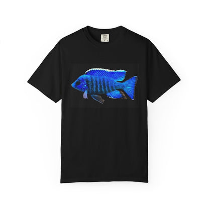 Fish Graphic T-Shirt — Blue Cichlid & "DAN.AQUA" Logo