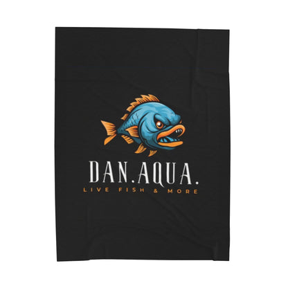 Velveteen Plush Blanket — Dan.Aqua Angry Fish Logo Plush Blanket (Live Fish & More)