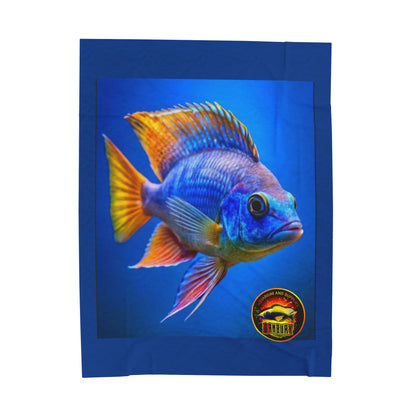 Tropical Fish Velveteen Plush Blanket — Vibrant Reef Blue Throw for Aquarium Lovers