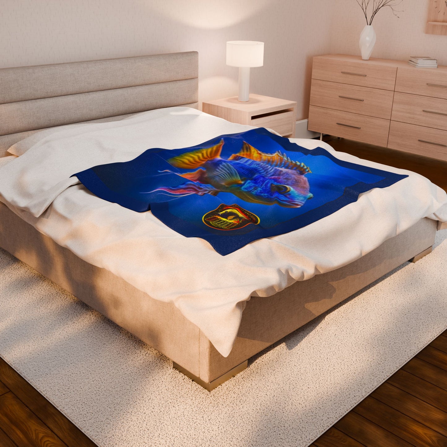 Tropical Fish Velveteen Plush Blanket — Vibrant Reef Blue Throw for Aquarium Lovers