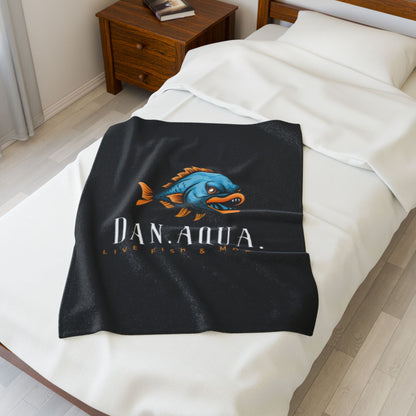 Velveteen Plush Blanket — Dan.Aqua Angry Fish Logo Plush Blanket (Live Fish & More)