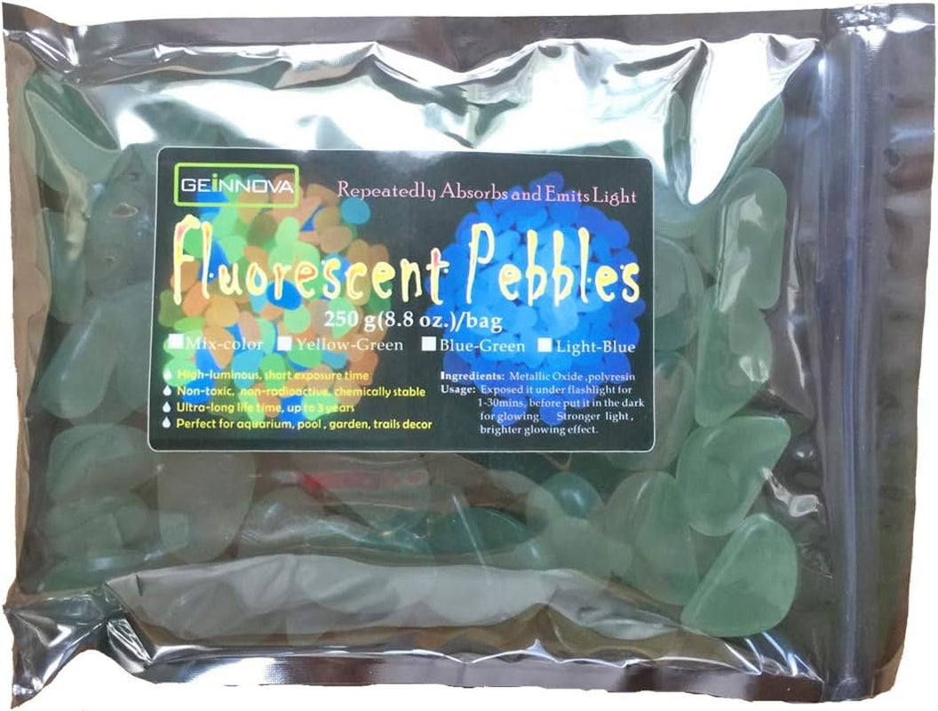 Glow in the Dark Fluorescent Pebbles - 250g Light-Blue Photoluminescent Stones for Aquariums, Fish Tanks, and Garden Decor