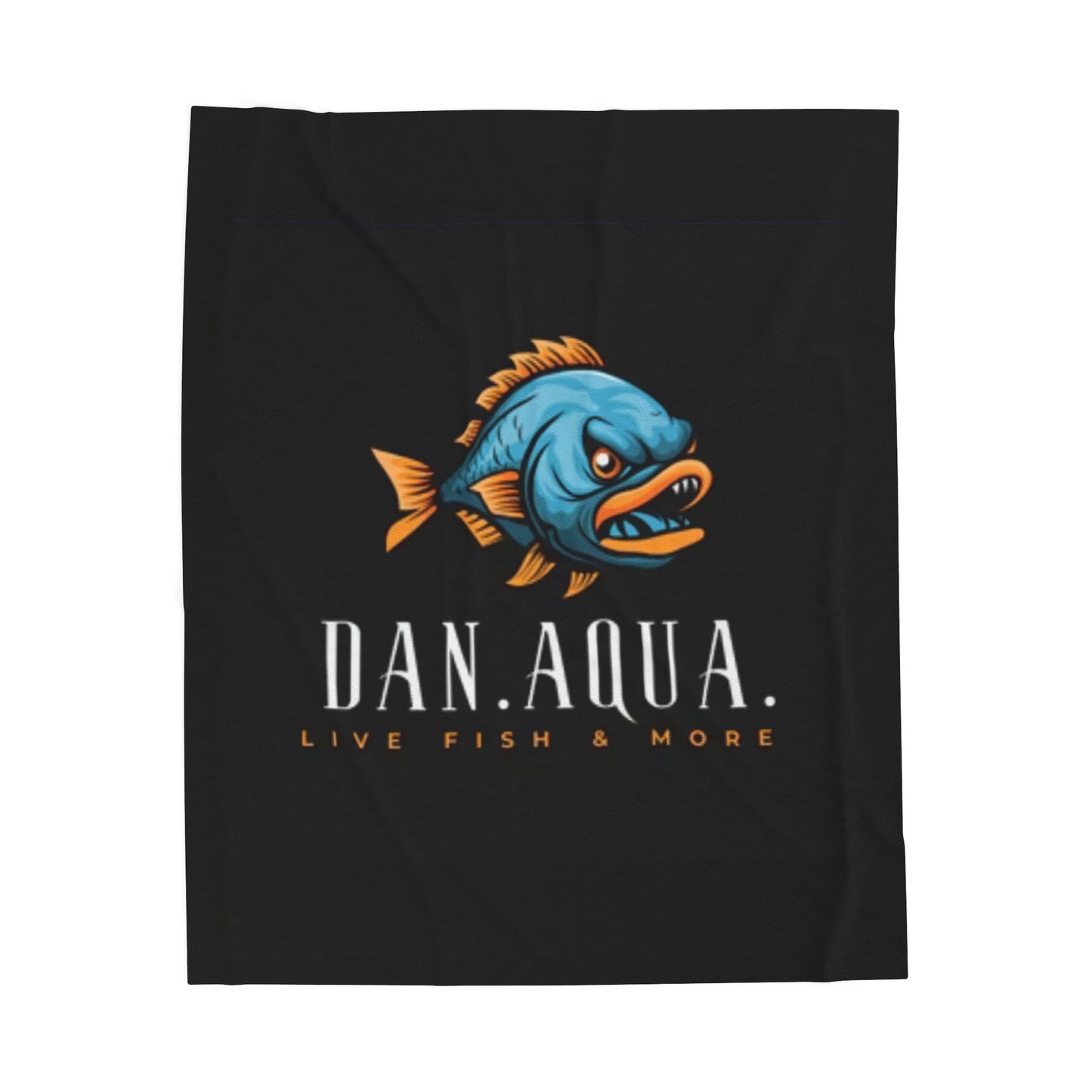 Velveteen Plush Blanket — Dan.Aqua Angry Fish Logo Plush Blanket (Live Fish & More)