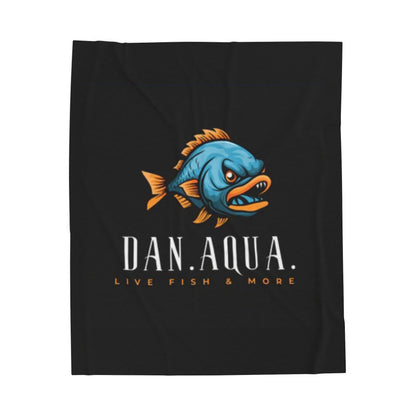 Velveteen Plush Blanket — Dan.Aqua Angry Fish Logo Plush Blanket (Live Fish & More)
