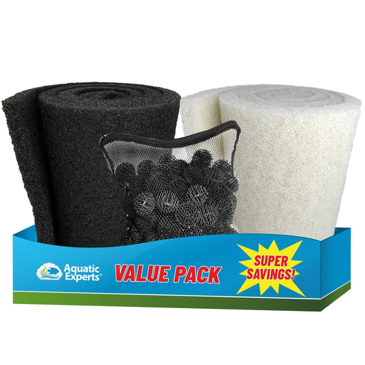 Pond Bundle - BioBall 100 Count with Mesh Bag + Black Coarse 12"x72" + White Fine 12"x72" Bundle