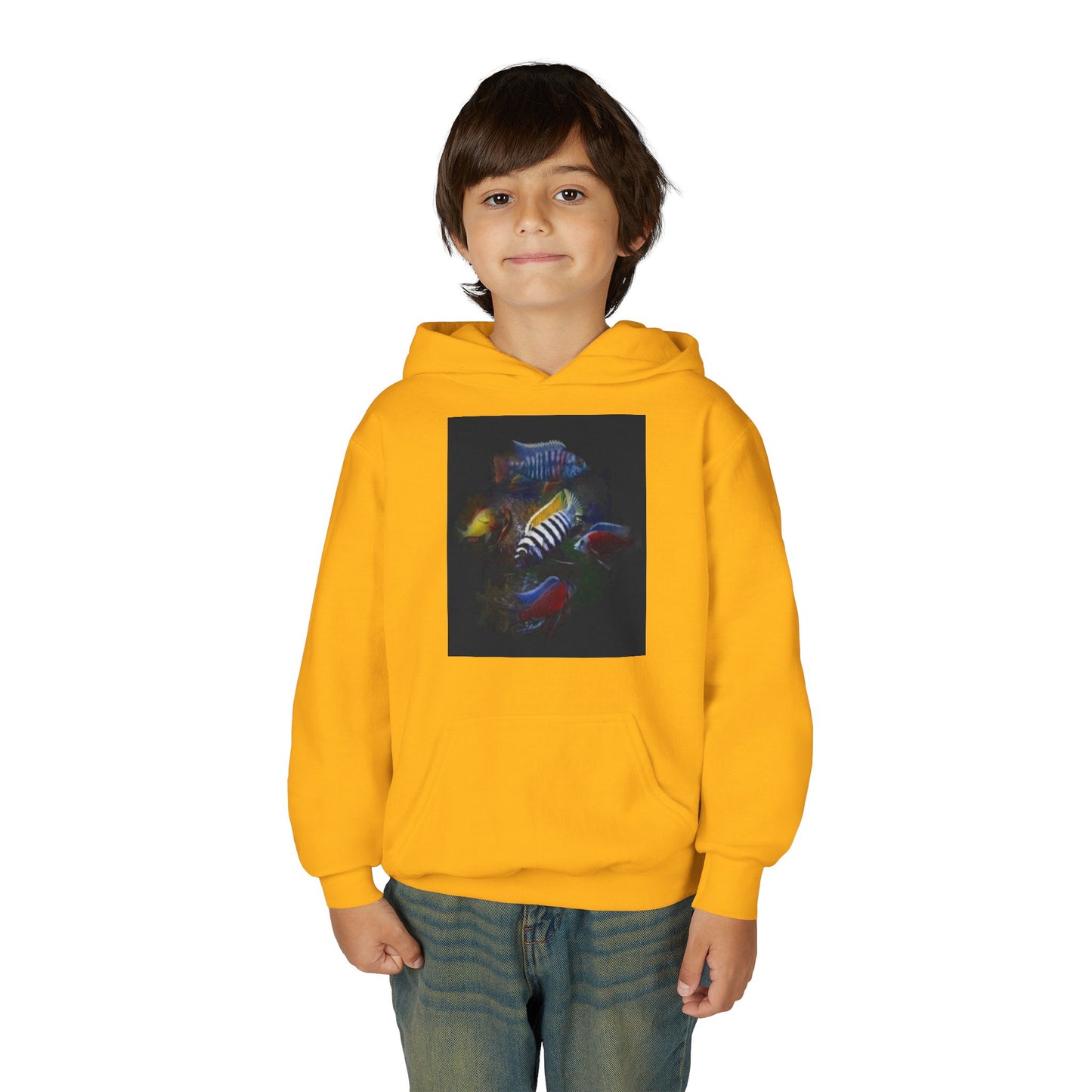 Youth Hoodie — Colorful Aquarium Fish Graphic Pullover