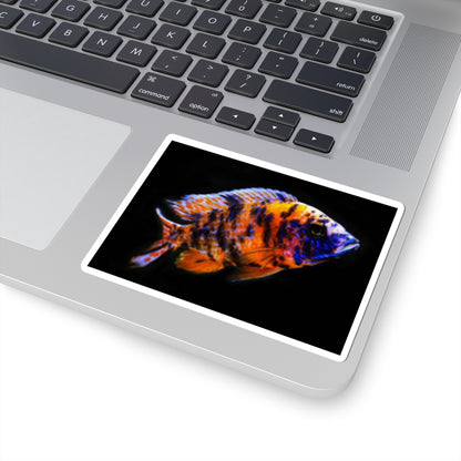Vibrant African Cichlid Kiss-Cut Sticker – Colorful Aquarium Fish Laptop Decal
