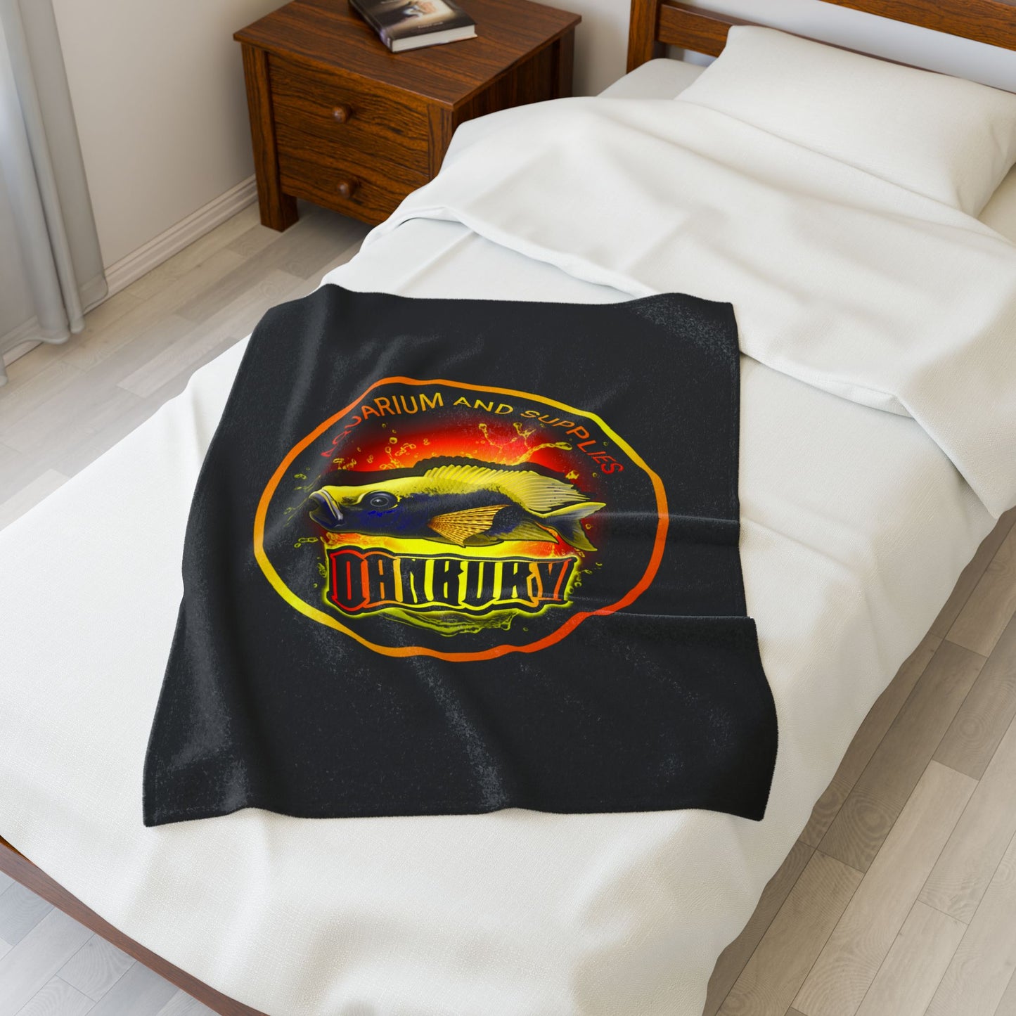 Aquarium Fish Logo Plush Blanket — "Danbury" Velveteen Throw for Fishkeepers