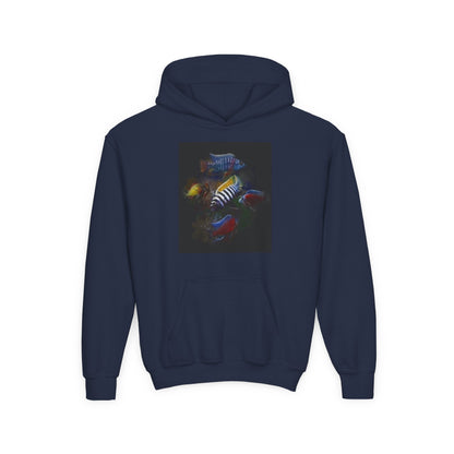 Youth Hoodie — Colorful Aquarium Fish Graphic Pullover