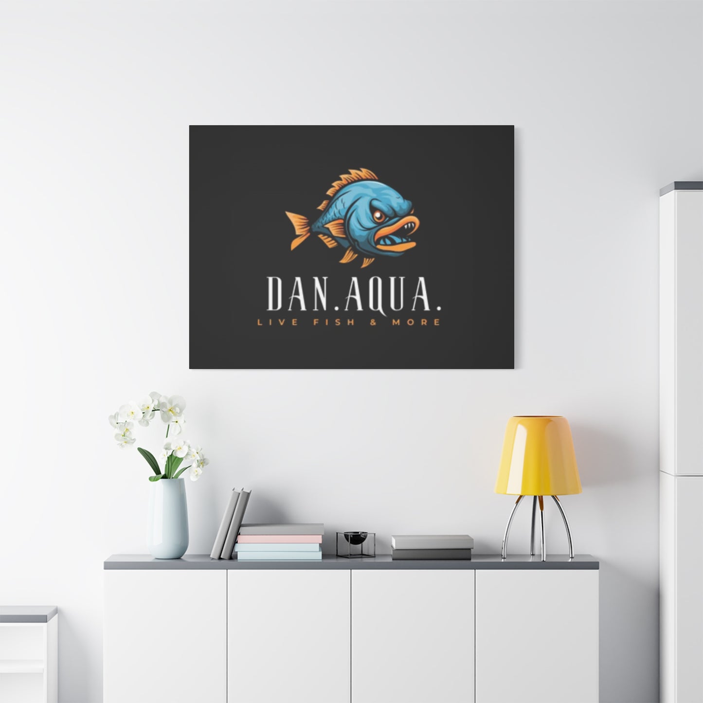 Dan.Aqua Fish Logo Canvas Print — Matte Stretched Wall Art