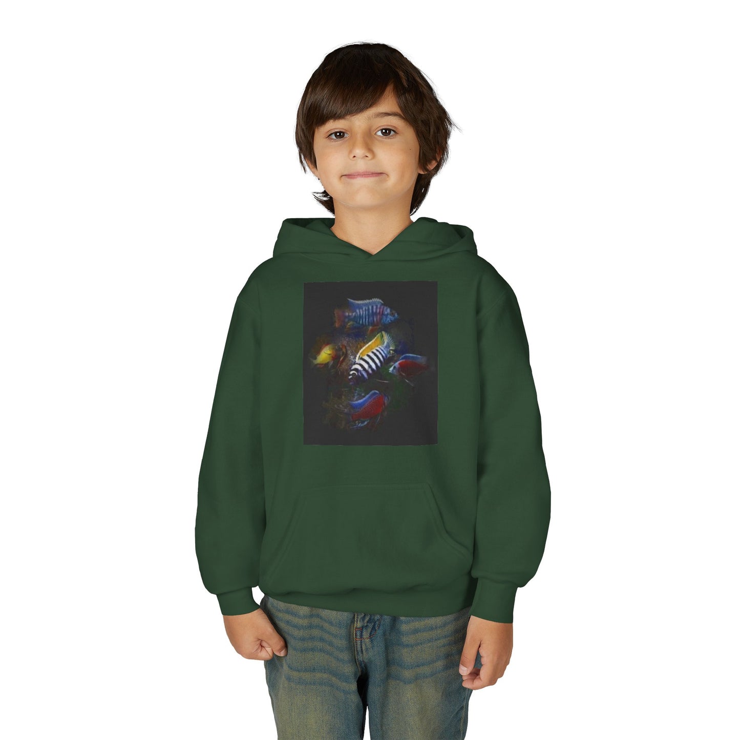 Youth Hoodie — Colorful Aquarium Fish Graphic Pullover