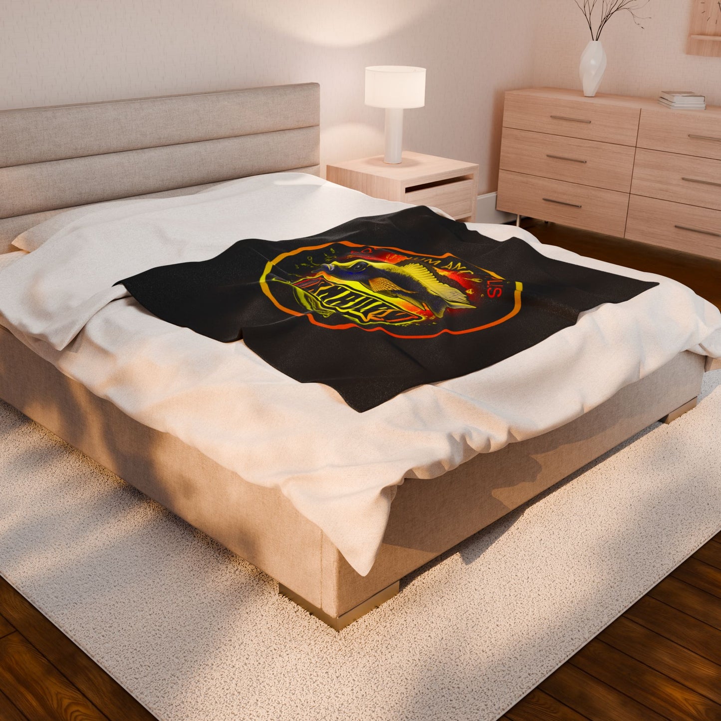 Aquarium Fish Logo Plush Blanket — "Danbury" Velveteen Throw for Fishkeepers