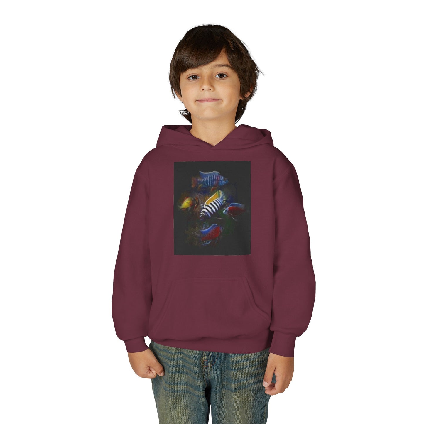 Youth Hoodie — Colorful Aquarium Fish Graphic Pullover