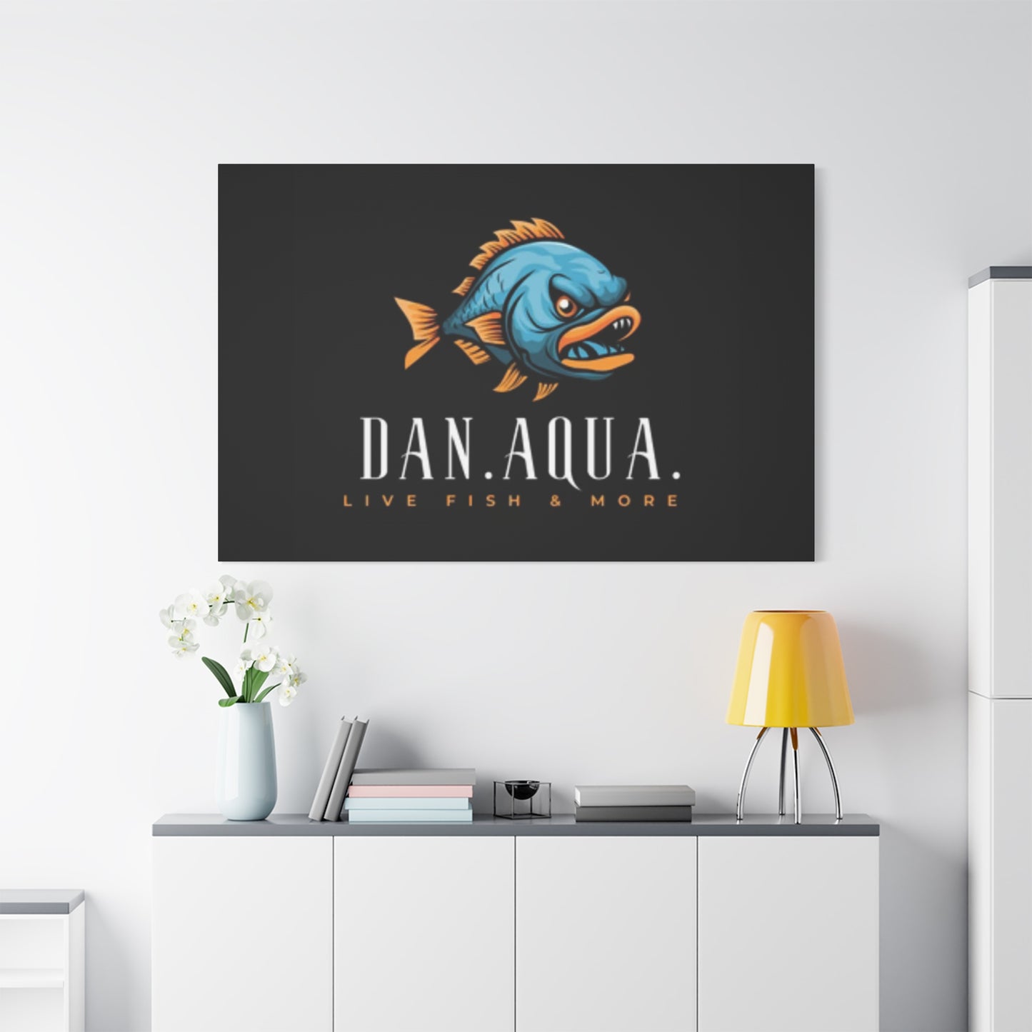 Dan.Aqua Fish Logo Canvas Print — Matte Stretched Wall Art