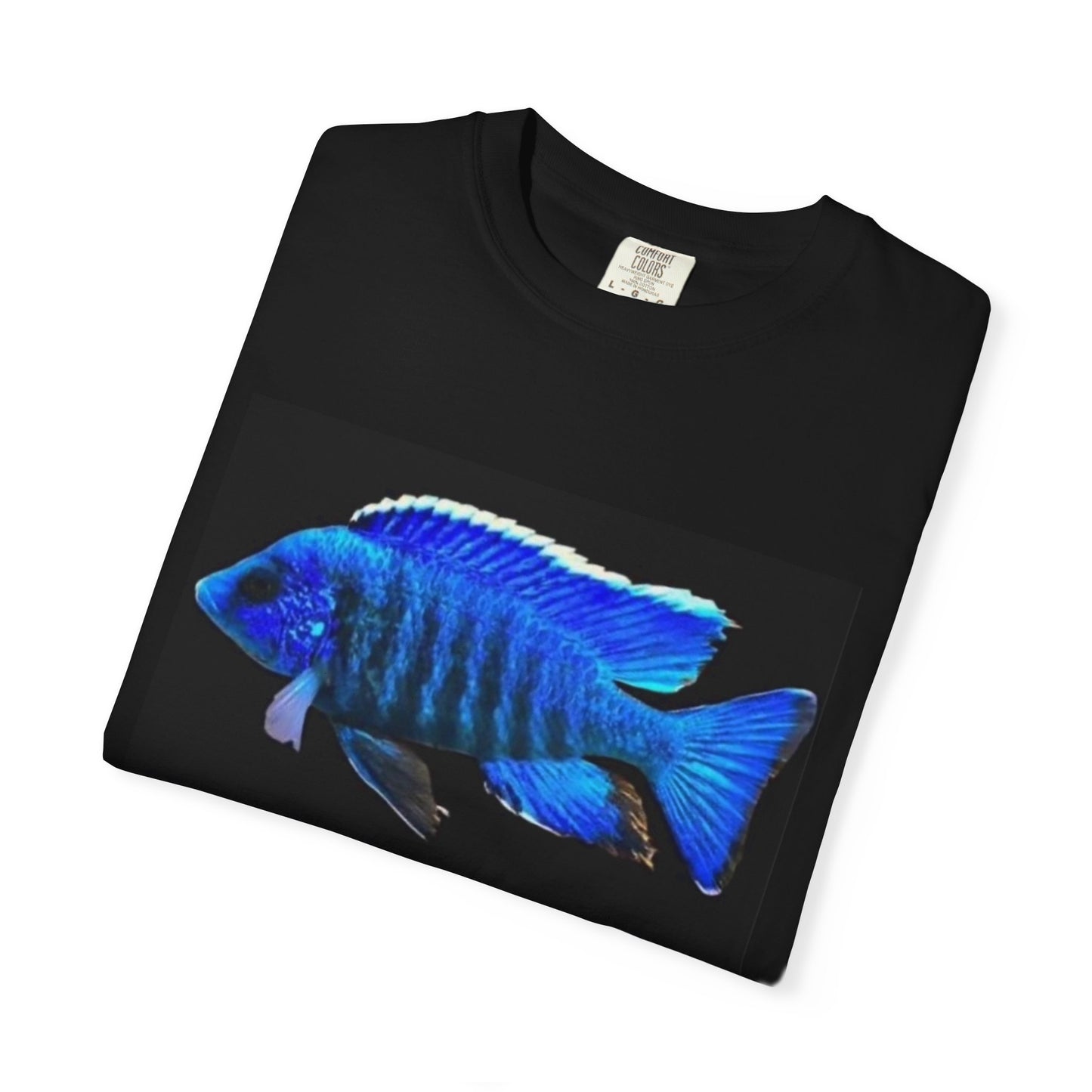 Fish Graphic T-Shirt — Blue Cichlid & "DAN.AQUA" Logo