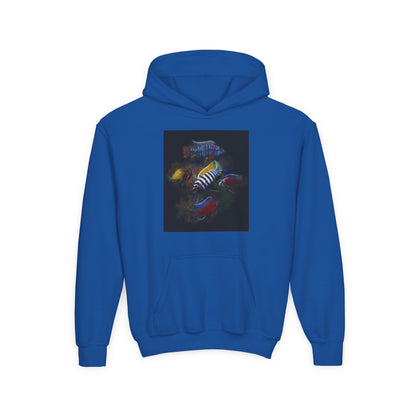 Youth Hoodie — Colorful Aquarium Fish Graphic Pullover