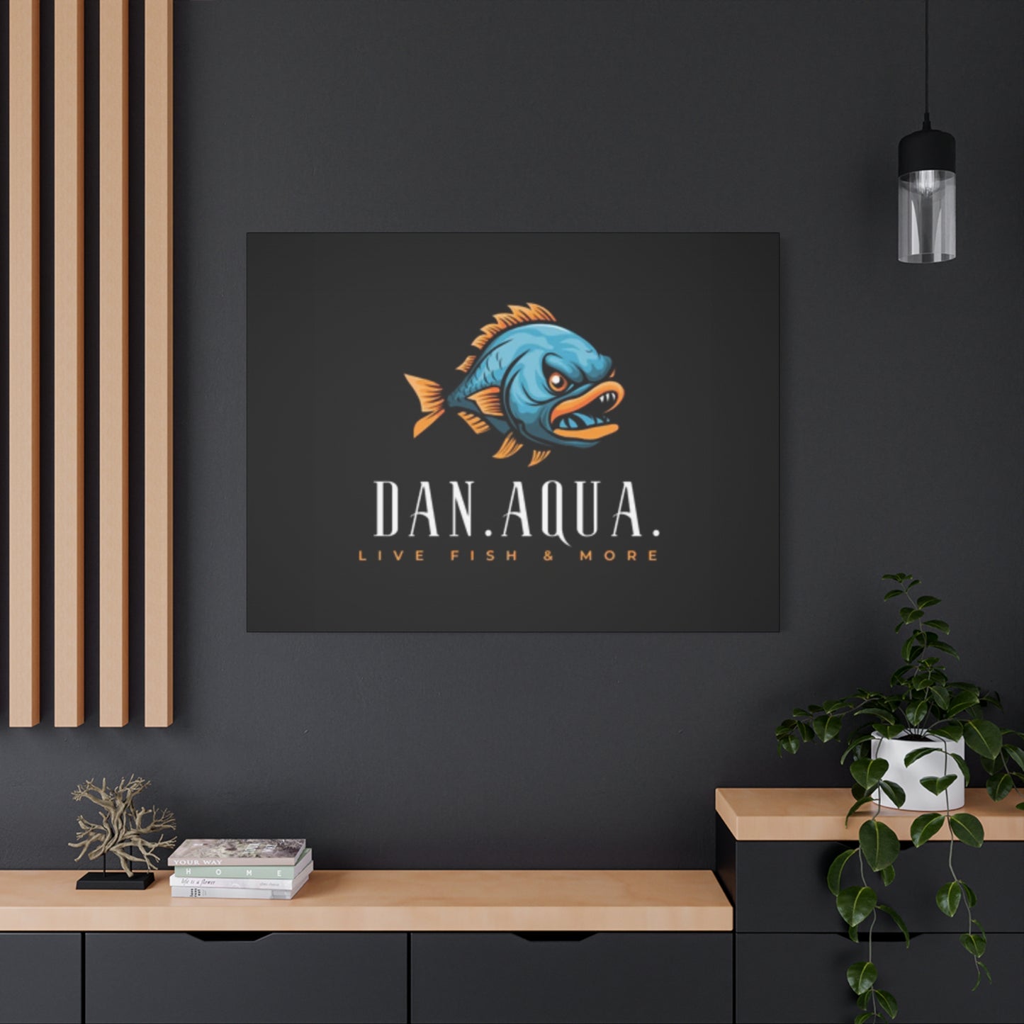 Dan.Aqua Fish Logo Canvas Print — Matte Stretched Wall Art