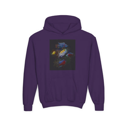 Youth Hoodie — Colorful Aquarium Fish Graphic Pullover