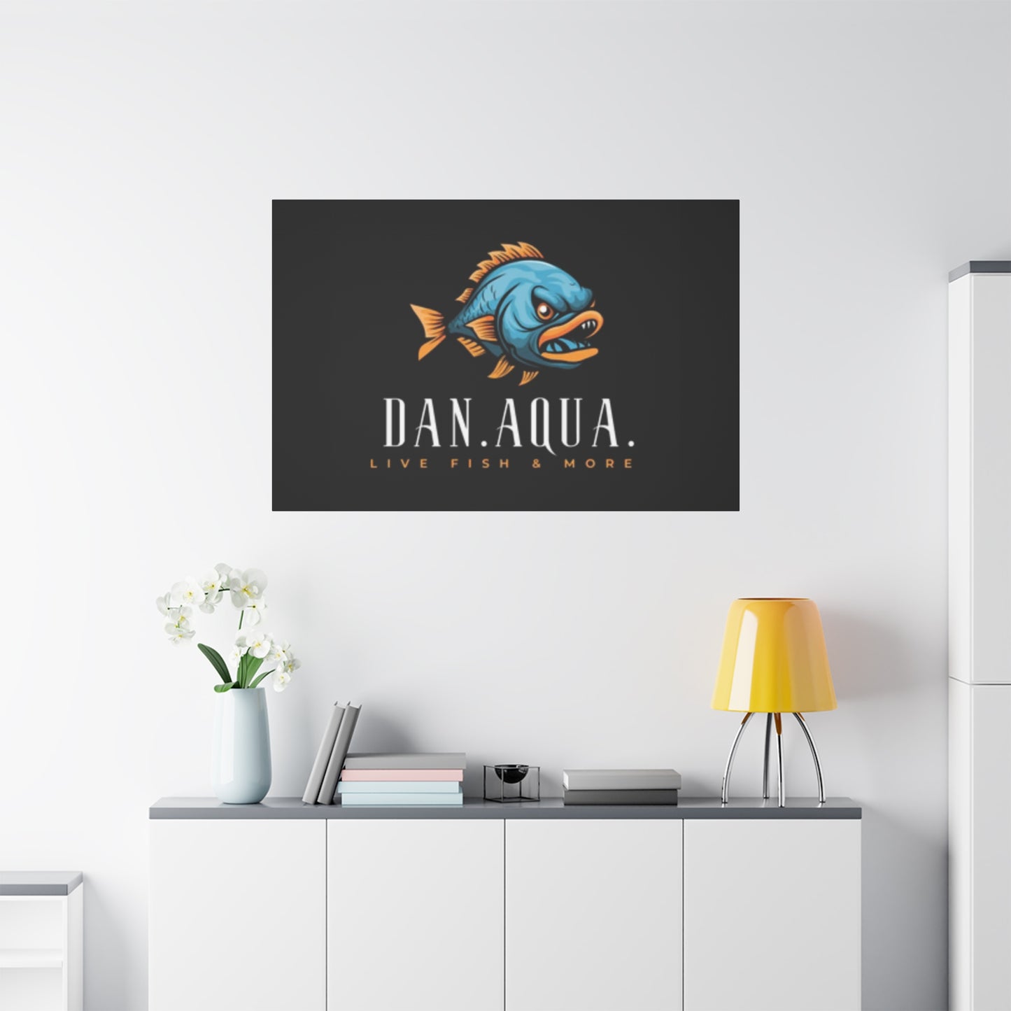 Dan.Aqua Fish Logo Canvas Print — Matte Stretched Wall Art