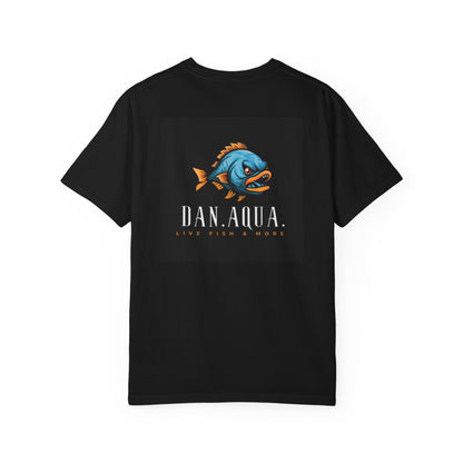 Fish Graphic T-Shirt — Blue Cichlid & "DAN.AQUA" Logo