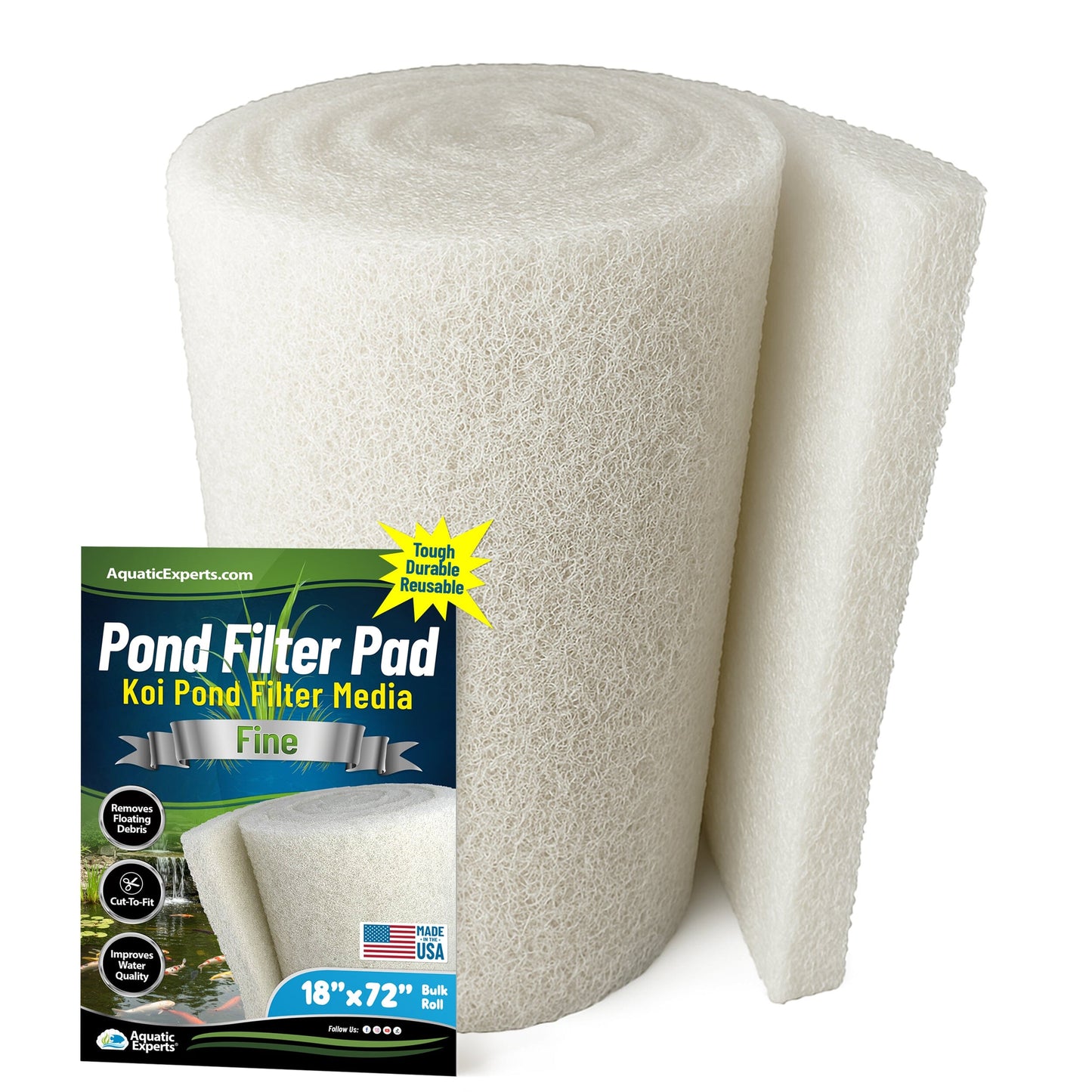 Classic Koi Pond Filter Pad FINE - White Bulk Roll Filter Media, Ultra-Durable for Fish Ponds - Made in USA