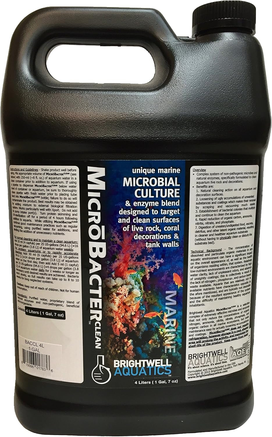 Microbacter Clean - Microbial Culture & Enzyme Blend Fish Tank Cleaner - Cleans Live Rock Surfaces for Saltwater Fish Habitats 